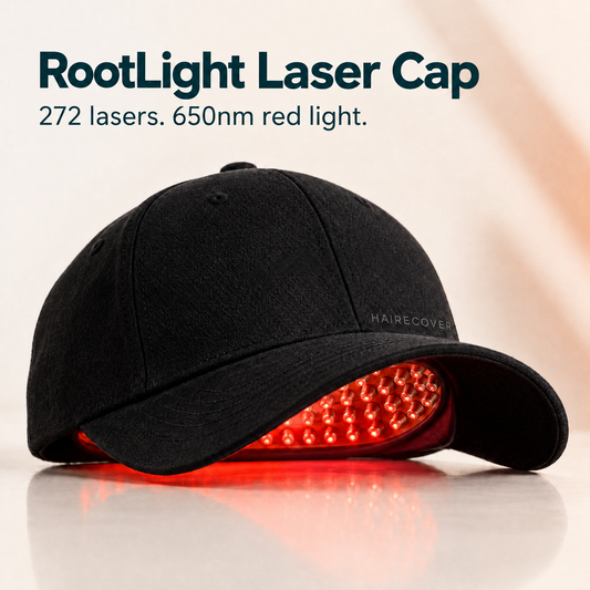 RootLight Laser Cap with small tonal HAIRECOVER wordmark at the lower corner above the brim
