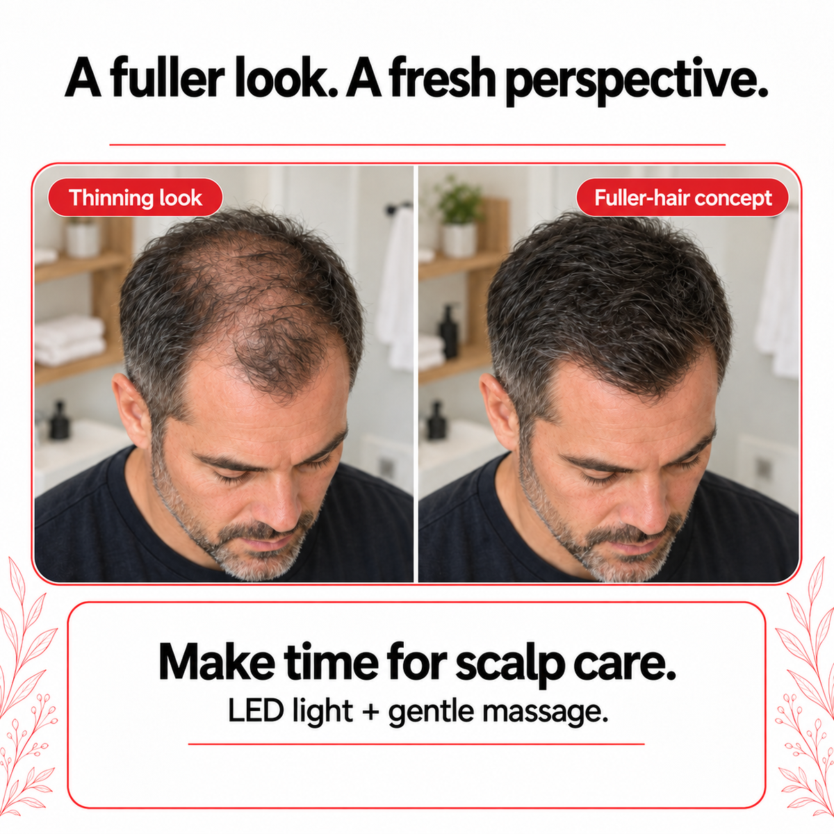 Man with a GlowRoot Pod scalp-care routine, illustrative image