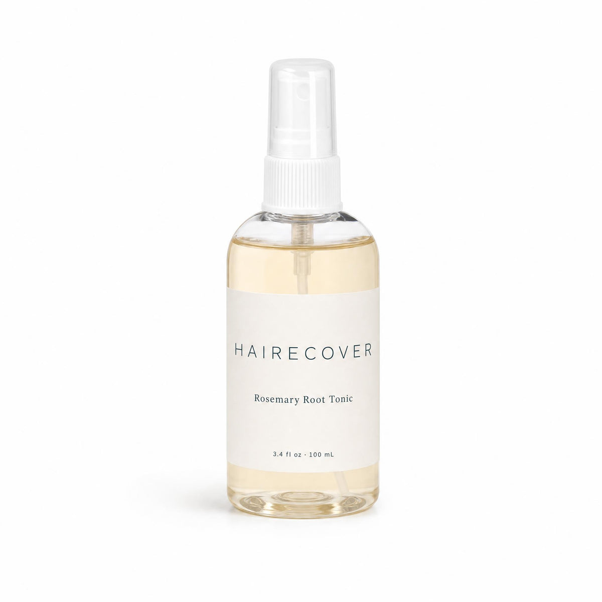 HAIRECOVER Rosemary Root Tonic 100 mL clear spray bottle with white fine-mist sprayer and clear cap, on white