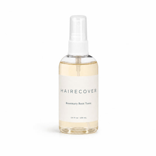 HAIRECOVER Rosemary Root Tonic 100 mL clear spray bottle with white fine-mist sprayer and clear cap, on white