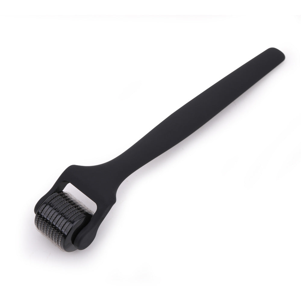 0.25 mm exfoliating scalp roller, black matte handle, full view