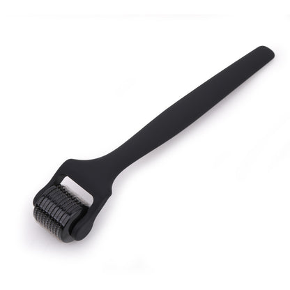 0.25 mm exfoliating scalp roller, black matte handle, full view