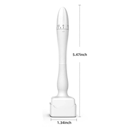 0.25 mm exfoliating scalp stamp, stainless micro-tips, side view with dimensions