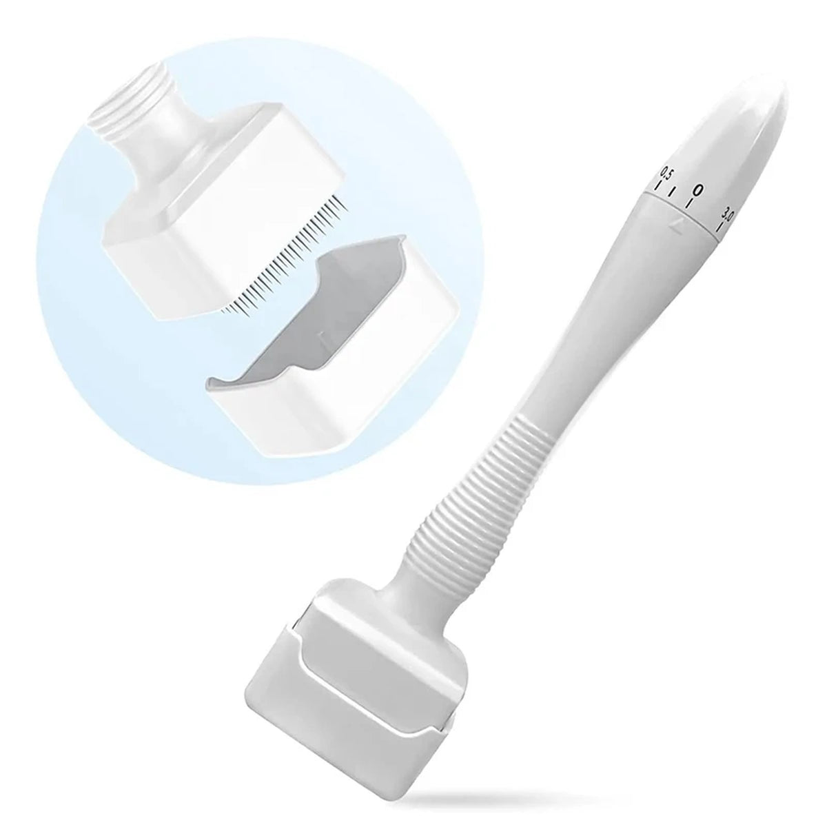 Hairecover 0.25 mm exfoliating scalp stamp with protective cap removed