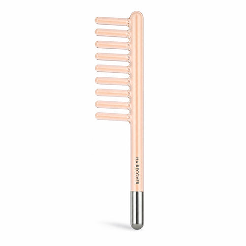 HAIRECOVER glass comb electrode with nine glass teeth and a silver contact cap, on white